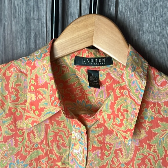 Lauren Ralph Lauren Colorful Orange Paisley Shirt - Picture 2 of 13